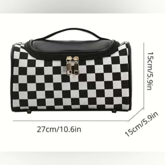 SALE! Brown Damier Checkerboard Cosmetic Toiletry Travel Luxury Leather Bag Case - Picture 9 of 10